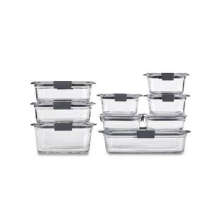 lot 4139 image: Rubbermaid Brilliance Glass Food Storage Containers, Assorted Sizes, Set of 9, BPA-Free, Leak-Proof, Clear