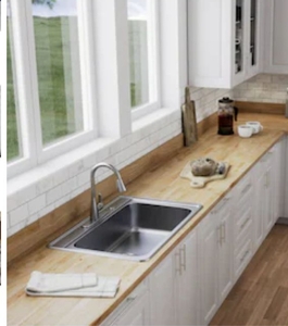 lot 4140 image: allen  roth Natural grain 8-ft x 25-in x 1.5-in Finger-Jointed Hevea Wood Butcher block Retail$229