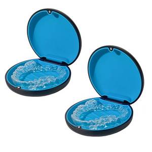 lot 4146 image: Maoerdental 2PCS Retainer Case Compatible with Invisalign,Cute Slim Aligner Case,Customized Magnetic Closure Orthodontic Retainer Cases (2 Pack Black  Blue Silicone)