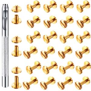 lot 4148 image: Hotop 60 Pairs Gold Chicago Screws Brass Chicago Screws Solid Rivets for Belts Binding Stud Tools Leather Fasteners Rivets Belt Strap with Hole Punch Tool for DIY Jean(Gold,Mixed Size)