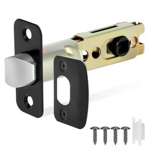lot 4179 image: POFEIKTS 1 Pack Matte Black Door Latch Replacement, 45°Turning Angle Door Lock Replacement Parts, 2-38 or 2-34 Adjustable Backset Deadlatch, Stainless Steel Round Corner Lock Parts