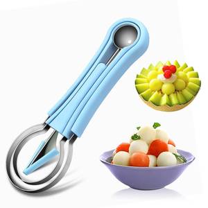 lot 4185 image: Suuker Melon Baller Scoop Set,Professional 4 In 1 Stainless Steel Fruit Carving Tools Knife Kit, Watermelon Knife for Ice Cream Melon,Dig Pulp Separator Fruit Slicer (Blue)