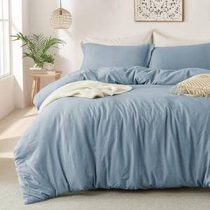 lot 4203 image: MILDLY Super Soft Duvet Cover - 100% Washed Microfiber Haze Blue Comforter Cover Set 3 Pieces with Zipper Closure & Corner Ties (No Comforter)