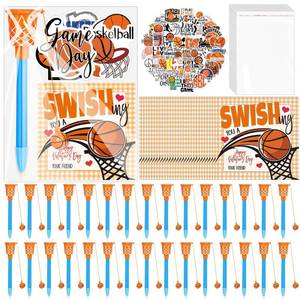 lot 4204 image: Gosodeny 30 Pack Basketball Party Favor Set with Mini Hoop Pens Stickers Exchange Cards and Gift Bags Bulk Gifts Sports Birthday Goodie Bag Fillers for Adult