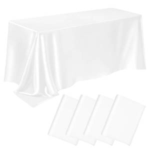 lot 4205 image: HADEEONG 4 Packs Satin Rectangle Tablecloth 58 x 102 Inch, Stain and Wrinkle Resistant Washable Table Cover Smooth Fabric Bright Silk Tablecloth for Dining Table, Wedding Banquet Party Events (White)
