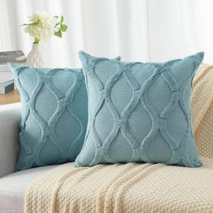 lot 4212 image: decorUhome Spring Euro Sham Throw Pillow Covers 22x22 Inch Set of 2, Soft Plush Faux Fur Wool Aqua Accent Couch Pillow Covers for Modern Farmhouse Bed Sofa Living Room