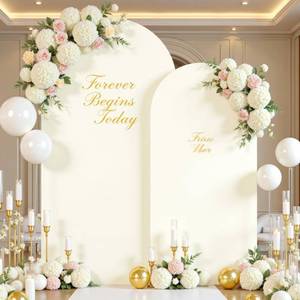 lot 4214 image: Ivory Arch Cover Set of 2 Spandex 7.2 and 6ft Ivory Arch Backdrop Cover Wedding Arch Stand Covers for Bridal Shower Wedding Baby Shower Birthday Party Ceremony Banquet Photo Arched Background