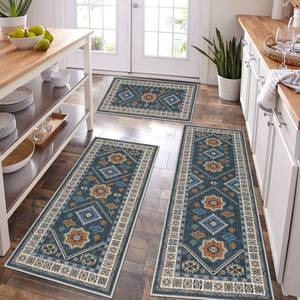 lot 4216 image: HEBE Boho Kitchen Rug Sets 3 Piece with Runner Non Slip Kitchen Rugs and Mats Washable Kitchen Mats for Floor Thick Kitchen Floor Mat Carpet Runner Rugs for Hallway Laundry Holiday Decor