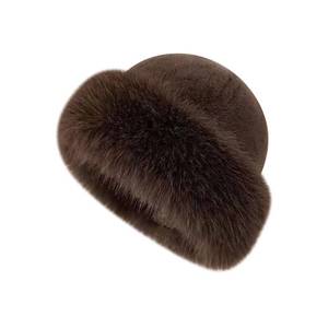 lot 4218 image: Faux Fur Bucket Hat Winter Warm Plush Hat Fluffy Fisherman Hat Fuzzy Russian Hat Furry Thick Cap for Women Ladies Brown