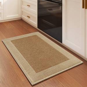 lot 4223 image: QiCaiJia Anti Fatigue Kitchen Mats for Floor, Super Absorbent Kitchen Rugs Non Slip Washable, Soft Linen Braided Kitchen Runner Rug, Standing Mat Kitchen Sink Mat, Easy to Clean, Brown 17x30