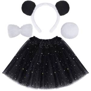 lot 4229 image: Jmkcoz White Black Panda Costume Set Panda Ears Headband Tail Bow Tie Tutu Skirt Animal Fancy Costume Kit Halloween Cosplay Party Accessories