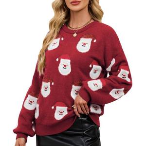 lot 4231 image: Quatrefox Womens Cute Christmas Sweater Ugly Long Sleeve Knit Pullover Reindeer Sweaters Red S
