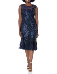 lot 4233 image: Alex Evenings Womens Short Embroidered Cocktail Dress, Wedding Guest (Petite and Regular Sizes), Navy Embroidery, 14