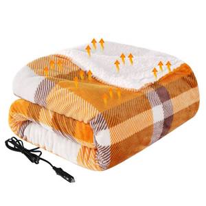 lot 4235 image: Westinghouse Heated Car Blanket, 12-Volt Electric Blanket for Car, Truck, SUV, RV, Portable Heated Throw for Camping, Orange Buffalo Plaid, 59 x 43