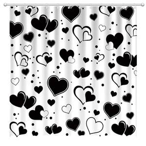 lot 4237 image: Fitumiw Valentines Black Hearts Shower Curtain 72 x 72 Black Hearts Home Bathroom Decorations Romantic Sweet Love Bathtub Curtain Set with 12 Hooks