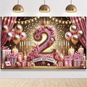 lot 4239 image: Tomhong 2nd Birthday Banner 71x43 lnch Pink Gold Crown and Rose Design for Girls Toddler PartyIndoor Outdoor Decoration