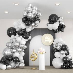 lot 4240 image: 136pcs Black Silver White Balloons Garland Arch Kit,18 12 10 5 Inch Different Sizes Pack Party Latex Balloons for Disco Theme Birthday, Graduation, 90s Party Decorations