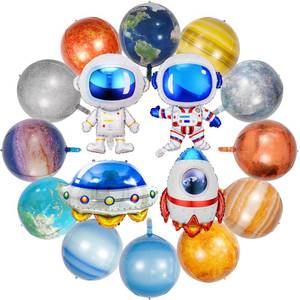 lot 4248 image: 16 Pieces Galaxy Space Balloons - Large Outer Themed Decorations Rocket Spaceship Astronaut Planet Foil Balloons for Kids Birthday Baby Shower Party Supplies