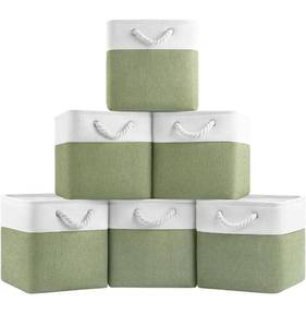 lot 4253 image: 11 Inch Cube Storage Bins, 6 Pack Fabric Storage Cubes with Rope Handles, Organizer Baskets for Closet Shelves, Clothes and Home Organization(WhiteGreen