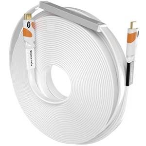 lot 4258 image: Postta Flat HDMI Cable 75 Feet 4K HDMI2.0 Cable with Built-in Signal Booster Support 4K(2160P),3D,1080P,Ethernet,Audio Return(White-Orange)