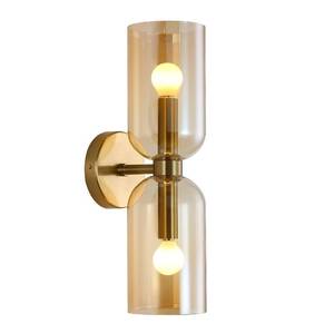 lot 4259 image: EFINEHOME Minimalist 2-Light Gold Wall Sconces with Cylinder Glass Shades- Mid Century Vanity Wall Double Lights Hardwired- Modern Indoor Glass Wall Mounted Art Decor Lights (Amber, 1 Pack)