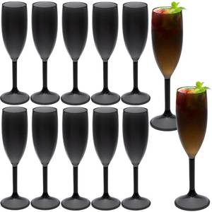 lot 4262 image: 12 Pcs Champagne Flutes 5.4OZ Plastic Champagne Glasses Wine Glasses Plastic Goblets for Parties Mimosa Bar Glasses Stemmed Drinking Cups for Wedding Celebration Christmas Birthday Bride (Clear Black)