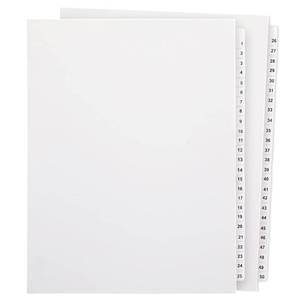 lot 4301 image: Yeaqee 1 Set 1-50 Numbered Tab Dividers Un-Punched 8.5 x 11 Inch White Paper Binder Index Dividers with Number Tabs for Office Documents Files Letter Size