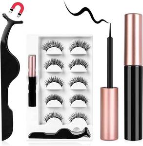 lot 4309 image: AOMIG Magnetic Eyelashes with Eyeliner Kit, 5 Pairs Natural Look False Eyelashes with Applicator, Waterproof Eyeliner Reusable Fake Lashes for Makeup Eyelashes Extension Black