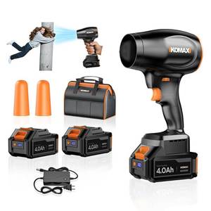 lot 4318 image: KOMAX Leaf Blower Cordless,580000RPM Ergonomics Handheld with 2 x 4.0Ah Digital Display Battery and Charger,6-Variable Speed,Turbo Jet Blower for Patio Cleaning,Lawn Care,Leaves and Water