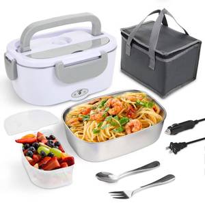 lot 4325 image: SOHIDA Electric Lunch Box Food Heater, 80W Heated Lunch Box for Adults, 12V 24V 110V Portable Food Warmer LunchBox for Car Truck Work with Removable 304 Stainless Steel Container White