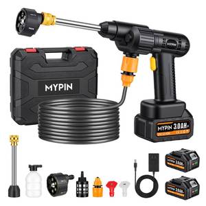 lot 4327 image: Portable Cordless Pressure Washer, 600 PSI 21V Two Rechargeable Batteries Powered Pressure Washer with Battery Level Display, 6-in-1 Nozzle with Jet Nozzles for Car Floor Wall Fence Cleaning