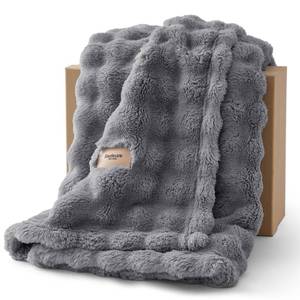 lot 4350 image: Bedsure 3D Fleece Bubble Blanket for Couch - GentleSoft Grey Twin Blanket for Sofa Bed Room Decor - Luxury Soft Cozy Gifts for Women, Lightweight, All Seasons, Grey, 60x80
