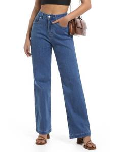 lot 4351 image: Guaile Womens Jeans High Waisted Straight Leg Stretchy Jeans Trendy Wide Leg Tummy Control Loose Casual Denim Pants Jean Blue Size 18