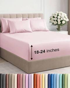 lot 4353 image: Extra Deep Queen Sheet Set - 6 Piece Breathable and Cooling Sheets - Hotel Luxury Bedding for Women, Men, Kids & Teens - Easy & Secure Fit - Soft and Wrinkle Free - Extra Deep Pockets - Lavender Pink