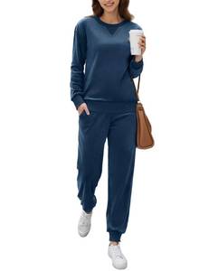 lot 4354 image: Ekouaer Womens Pajamas Sets Velvet Long Sleeve Jogger Pjs Soft Sleepwear 2 Piece Lounge Sets Casual Tracksuits Navy blue XL