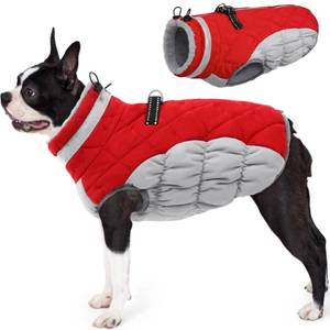 lot 4356 image: AOFITEE Dog Coat, Warm Dog Jacket, Reflective Winter Coats for Medium Dogs, Turtleneck Dogs Winter Jacket with Harness Built in, Waterproof Windproof Pet Fleece Vest Puffer Jacket, Christmas Red M