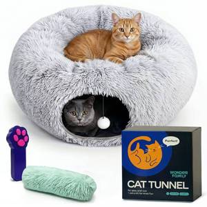 lot 4360 image: Cat Donut Tunnel Bed - Cat Tunnels for Indoor Cats - XL Plush Circle Hideaway with Cat Toys, 3-in-1 Foldable Playground & Cozy Cave Bed, Gift-Ready House Under Christmas Tree for Ferret, Rabbit, Kitty
