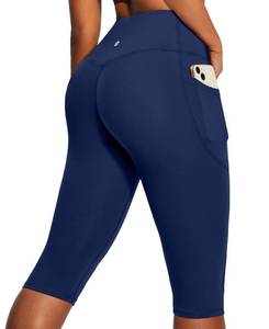 lot 4366 image: Heathyoga Capri Leggings with Pockets for Women Tummy Control Knee Length Leggings Yoga Pants Women Capri Pants Workout Navy Blue L