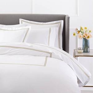 lot 4375 image: BedDecor Luxury Soft Brushed 400-Thread-Count Egyptian Cotton Embroidered Duvet Cover Set with Beautiful 2-Stripe Embroidery - KingCalifornia King - WhiteTaupe