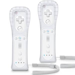 lot 4382 image: TIANHOO Remote Controller for Wii & Wii U, with Silicone Case and Wrist Strap, 2 pack (White)