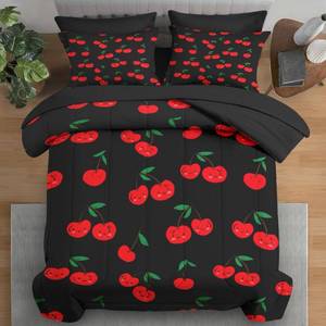 lot 4386 image: Pamnest Comforter Set Full Size, Cute Cartoon Cherry 7 Pcs Bedding for Kids and Adults, Red Sweet Fruit Bed Sheet Sets with Fitted Sheet 2 Pillowcases & 2 Shams for Bedroom Bed Decor