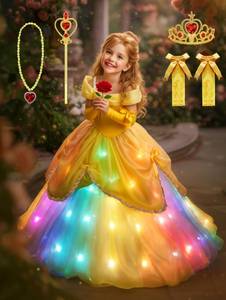 lot 4388 image: Princess Dress for Girls, RGB LED Light Up Syncs Music App Control Dress Up Clothes for Gilrs, Halloween Costume with Accessories Toddler Princess Dress for Birthday Party, Christmas, 3-9 Years Old