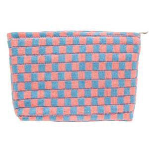 lot 4389 image: PAZIMIIK Knitted Checkered Makeup Bag Large Zipper Make Up Accessory Pouch for Purse Cosmetic Brush Bag for Travel Red Blue