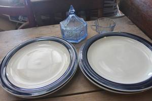 lot 3926 image: Vtg. Blue Glass Candy Dish, Cup and More