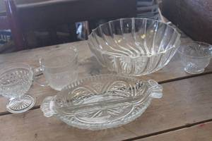 lot 3933 image: Vtg. Cut Glass Relish Dish and More
