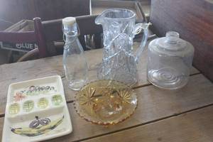 lot 3949 image: Vtg. Cut Glass Pitcher, Egg Plate and More