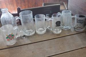 lot 3988 image: Vtg. Beer Mugs, Milk Bottle and More