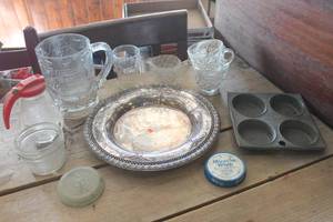 lot 3993 image: Vtg. Metal Serving Plate and More needs cleaning
