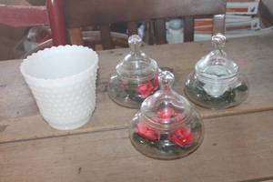lot 3997 image: Vtg. Hobnail Milk Glass Planter and More
