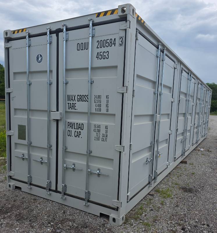 lot 1034 image: One Way Use - 40 Long High Cube Container with Double Rear & Four (4) Side Double Doors - Used One Time To Ship To Mother Road Auctions & Sales -Weather, Rodent & FireproofDelivery Available